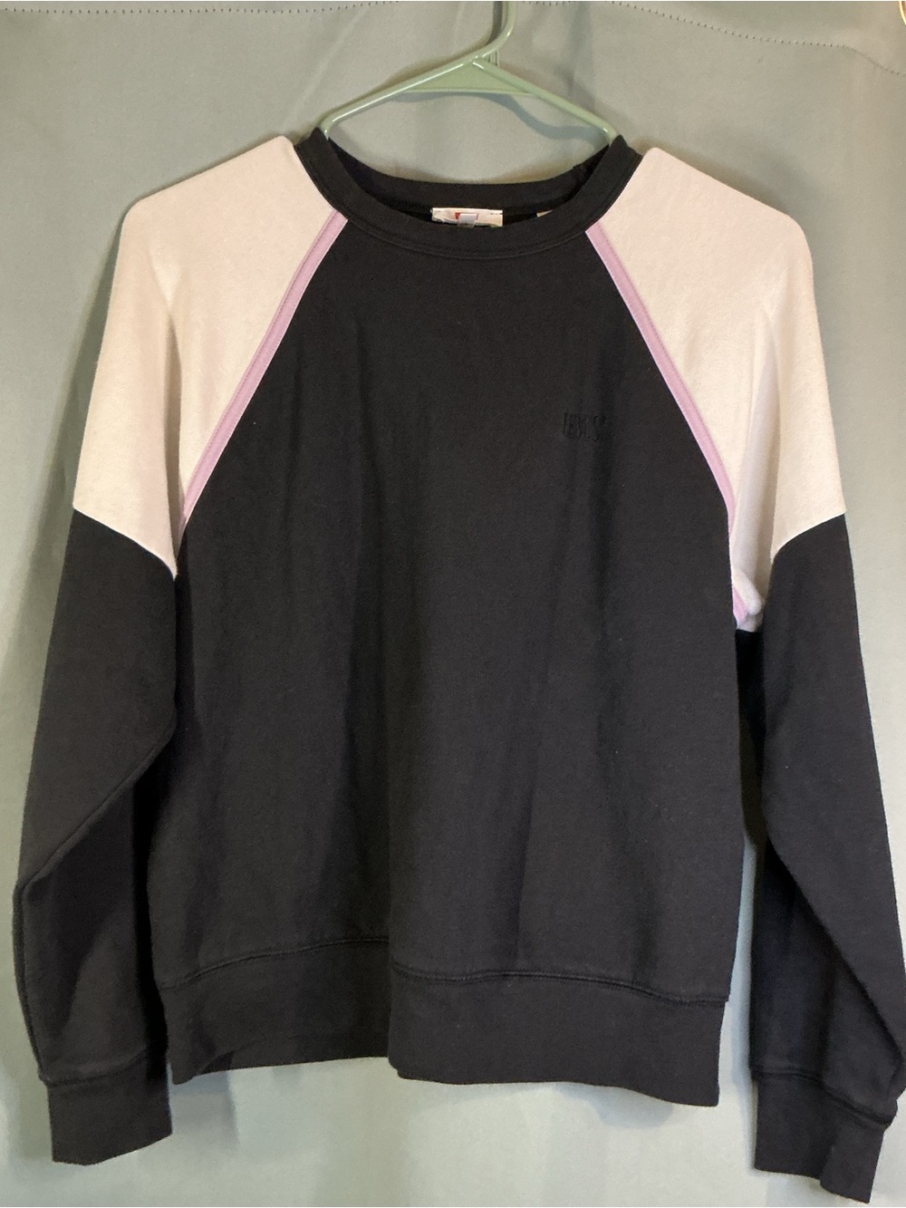 Levi's Black Crewneck Sweatshirt with White Raglan and Pink Trim